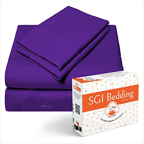 Sgi 500 Tc 100% Egyptian Cotton Bed Sheets, Luxurious Soft For Premium Hotel Quality 4Pc Sheet Set - 1 Fitted Sheet, 1 Flat Sheet & 2 Pillowcase 15" Inch Deep Pocket (Three - Quarter, Purple Solid) #TOP4