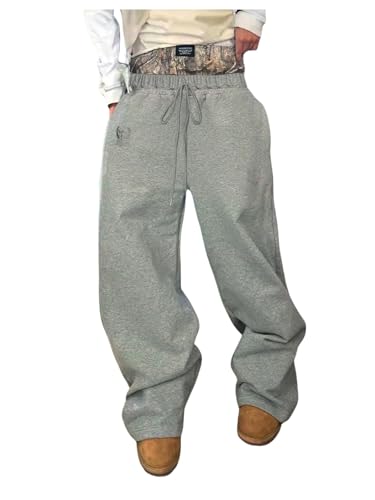 Men's Baggy Pants Camo Double Drawstring Waist Sweatpants Wide Leg Hip Pop Track Trousers