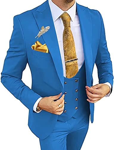 Mens 3 Piece Suits Double Breasted Prom Regular Fit Tuxedos Suit Wedding Grooms One Button Blazer Jacket Vest Pants Set2