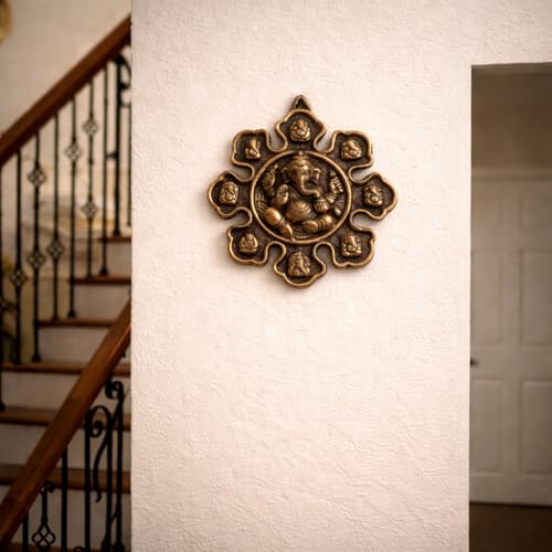 Image of Collectible India 9 Mukhi Ganesha Metal Wall Hanging, Ganesh Idol- Vastu Decor | Home Decor Items for Living Room Hall | Housewarming Gift, Wedding Anniversary Birthday Return Gift for Woman Man