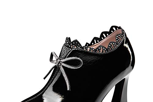 TinaCus Women's Handmade Glossy Patent Leather Pointed Toe Mid Heel Side Zip Up Pump Shoes with Cute Bowtie4