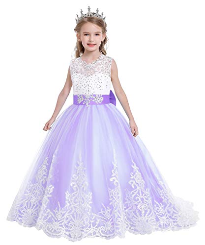 REXREII Flower Girls Lace Applique Wedding Tulle Dress Sleeveless First Communion Birthday Christmas Party Dance Ball Gown4