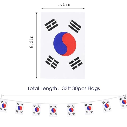 Image of South Korea Flags Korean String Flag Banners for Patriotic Events Independence Day Sports Bars Inside Outside Decorations 33 Feet 30 Flags