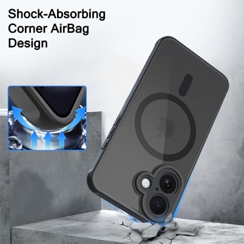Image of TheGiftKart for iPhone 16 Case, Matte Frosted Hard Back Cover Compatible with MagSafe, Hybrid Shockproof iPhone 16 Cover with Camera & Screen Protection (PC & TPU, Translucent Black)
