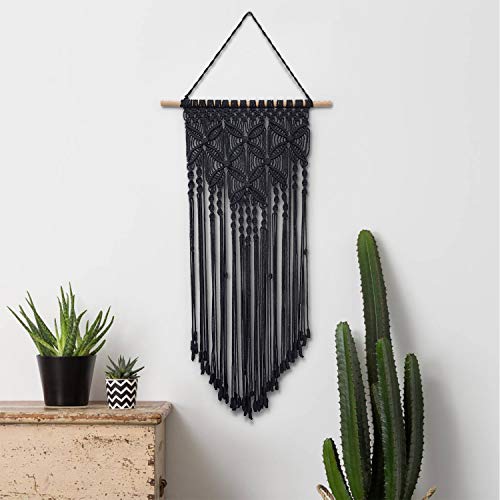 TIMEYARD Black Macrame Wall Hanging - Gothic Wall Decor Woven Wall Art - Macrame Tapestry - Boho Home Decor - 12" W x 31.5" L