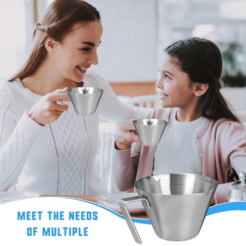 8 Pcs Stainless Steel Espresso Cup with Handle 3.4oz/100ml Espresso Shot Cup Double Spout Scale Measuring Cups Metal Coffee Accessories V-Shaped Mouth for Milk Pouring