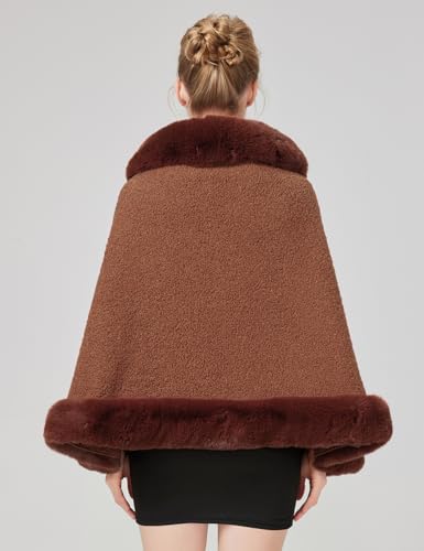 Faux Fur Shawl Wrap Cape Poncho with Trim Women Cardigan Coat Sleeveless Open Front Winter Dressy Fashion Tops3
