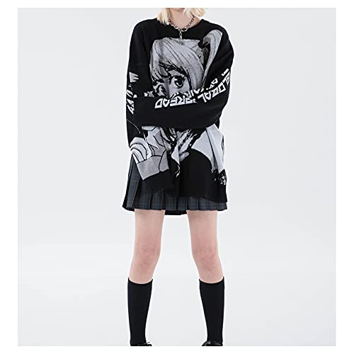 Goth Knitted Harajuku Winter Clothes Women Oversized Sweaters Long Sleeve Top Gothic Kawaii Cartoon Streetwear3