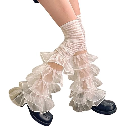 Image of SherryDC Girl's Y2k Kawaii Leg Warmers Cute Lace Harajuku Leg Sleeves Gothic Lolita Long Slouch Socks for Women