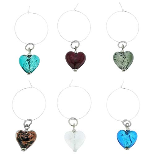 Glass Of Venice Murano Glass Heart Wine Glass Charms Set of 6