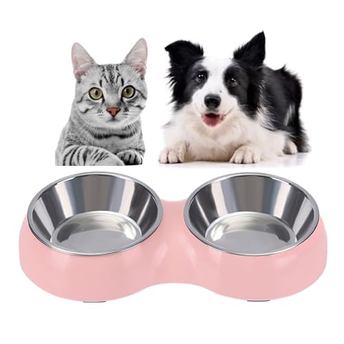 Camiter Confezione da 2 ciotole per cani, in acciaio inox, mangiatoia per cibo e acqua per cani e gatti, ciotola multifunzionale per animali domestici, ciotole per cani e ciotole per acqua (rosa)