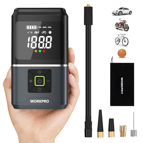 WORKPRO Tire Inflator Portable Air Compressor, 7.2V Tire Inflator Air Compressor Cordless, Inflator Pump 150 PSI for Car with 2500mAh Battery Capacity, Mini Air Compressor with Faster Charging