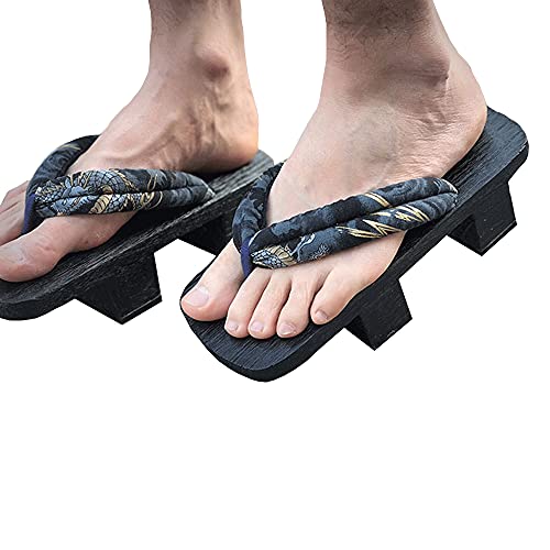 YANMUZI Geta Sandales Hommes en Bois Geta Sandales Sabots Tongs Deux Dents Traditionnelles Japonaises Pantoufles À Talons Hauts,D-42 Cover