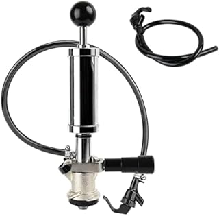 Watflow Keg Party Pump, American D System Beer Keg Tap Party Tap, 4 Inch Picnic Pump with Black Beer Faucet & Beer Hose, Chrome-Plated Keg Draft Beer Party Pump with 2 Hose Clamps for Homebrew