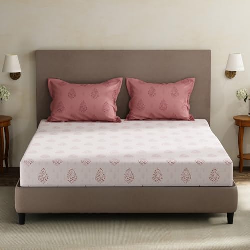 Image of Layers 100% Cotton King Size Bedsheet Set | Pink Floral Print | 120 TC Forever Collection | Soft & Breathable | Washable Bedsheet with 2 Pillow Covers | All Season