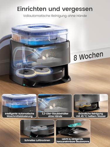 Lefant M3 Saugroboter mit Wischfunktion 12000Pa 45°C Heißwasser-Moppwäsche – Ansicht 6
