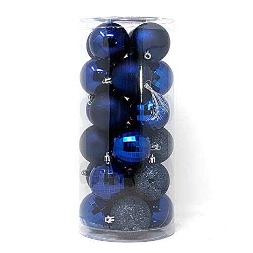 allgala Christmas Balls 24 PK 2.33 Inch (6CM) Pre-Strung Shatter Proof Christmas Ornament Balls for Xmas Tree-4 Style-Navy Blue