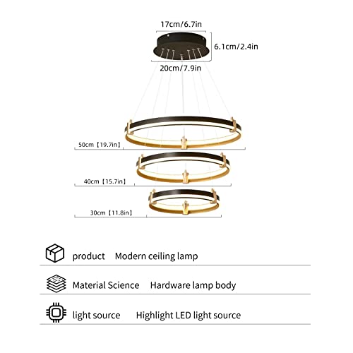Siittoo Modern Led Chandelier, 90W Dimmable Modern Led Black Pendant Light, 3-Ring Acrylic Hanging Chandelier Lighting Fixture For Kitchen Island Dining Living Room Bedroom Foyer (Dia: 20+16+12 Inch) #TOP4