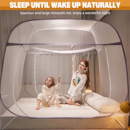 Image of HASTHIP Pop-Up Mosquito Net Tent for Double Bed, 200 * 150 * 150Cm, Dual Zip Doors, Secure Mattress Straps, Foldable Universal Frame, Breathable Mesh, Durable & Elegant Design, Easy Storage, Blue