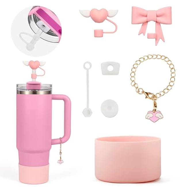 Stanley Cup Accessories Set,with 2 Pcs 0.4inch Straw Cover,1 Silicone Protective Boot,3 Pcs Silicone Spill Proof Stopper,1 Handle Charm,for Stanley Cup 30&40 OZ Tumbler Accessories Decorate