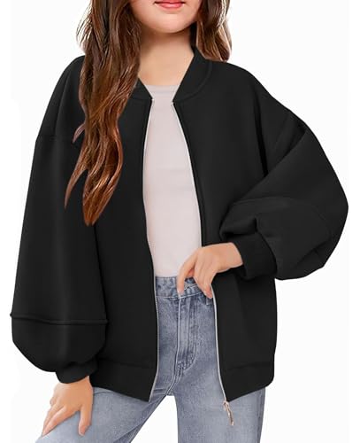 Girls Fleece Jacket Full Zip Up Long Sleeve Sweatshirt Outerwear Coat with Pockets