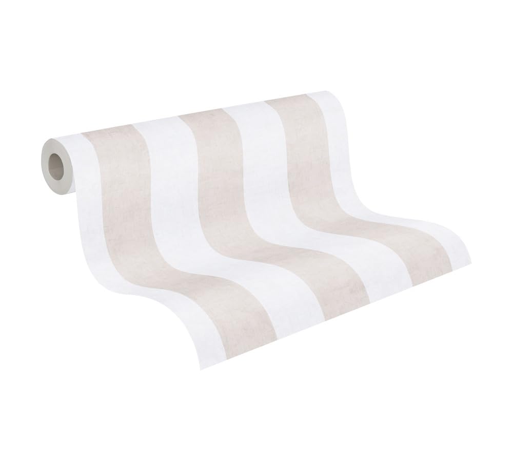A.S. Création carta de parati TNT con motivo a righe in beige, crema – carta de parati decorativo 10,05 x 0,53 m – 770781