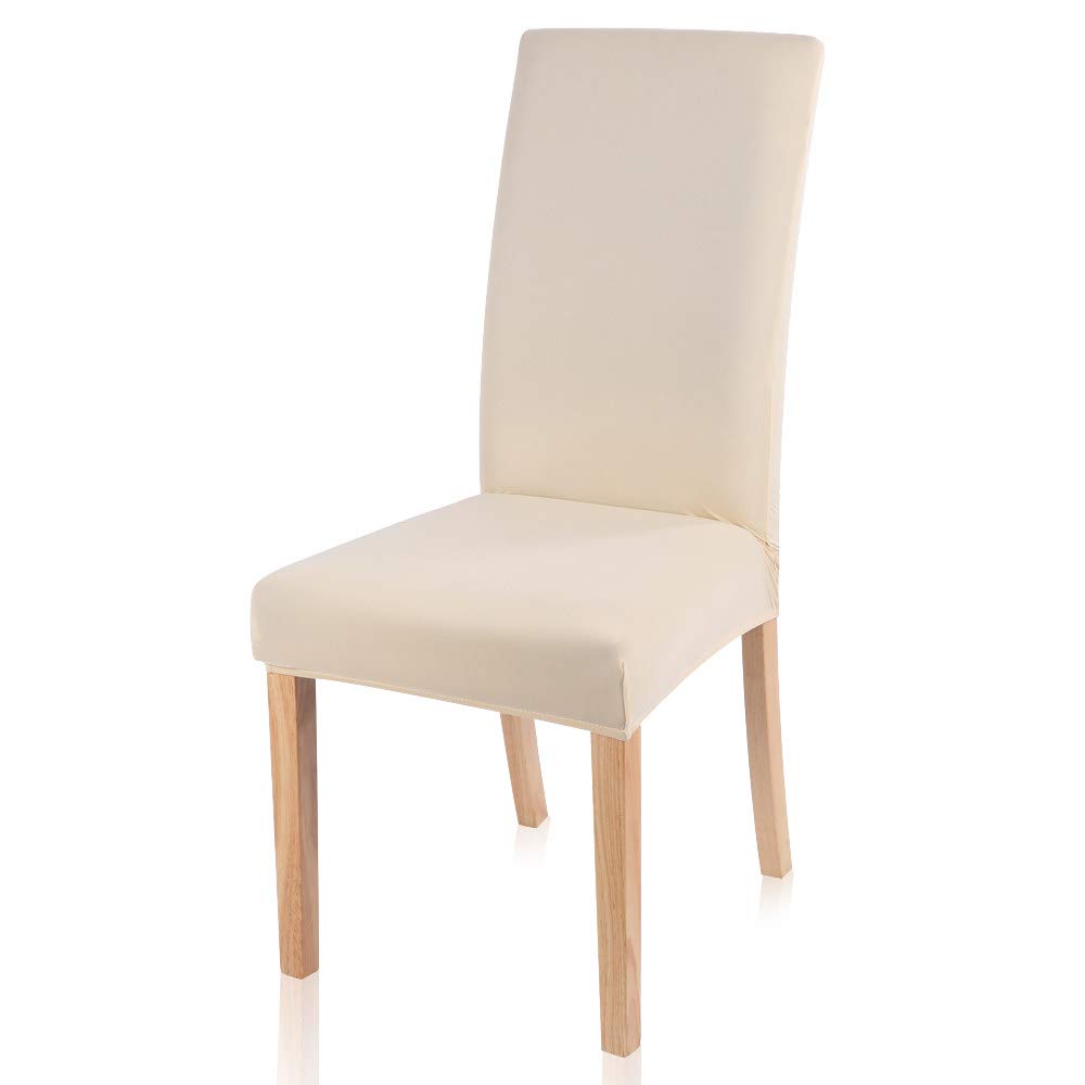 Housse de chaise extensible beige jaune pour rénover vos sièges usés de cuisine