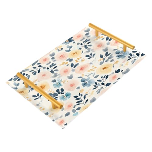 BOESI Watercolor Colorful Flowers Tray, Tray with Handles, Countertop Organizer, Decorative