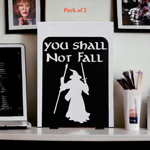 HeavenlyKraft Decorative bookends for Shelves, You Shall Not Fall, Decorative Metal Book Ends, Unique Book Support, for Home/Office Decor/Shelves, 7 Inch Tall/A Pair