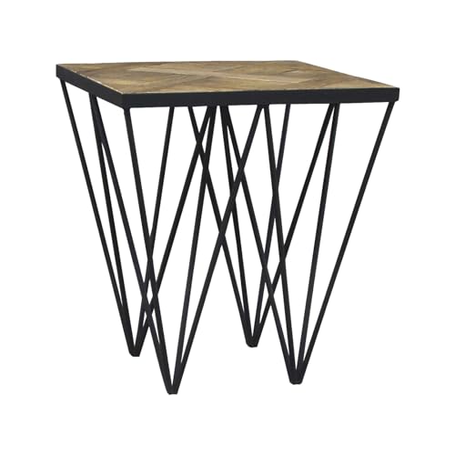 PÄRUMM Mesa Auxiliar de Madera de Olmo Reciclado y Hierro, Serie Sax, Negro