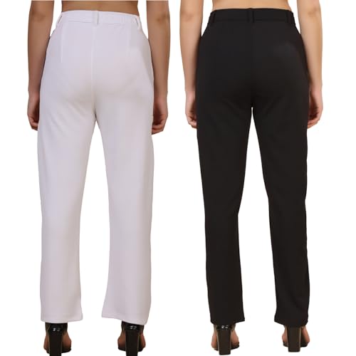 Image of Pack of 2 Women's Regular Fit Solid Cotton Blend Trousers - Soft, Breathable & Stretchable Bottom Wear for Office, Casual Outings & Daily Comfort