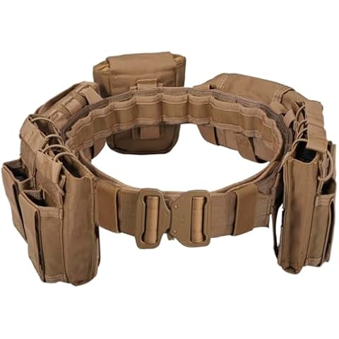 YAKEDA Tactical Duty Law Enforcement Police Utility Belt With Pouches 7 in 1 (Tan) Cover