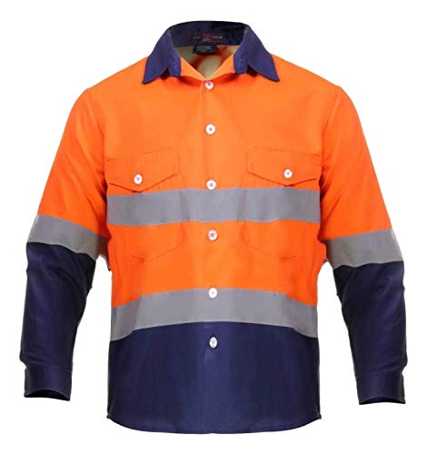 Just In Trend High Visibility Hi Vis Reflective Safety Work Shirts (Medium, Orange/Navy Blue)