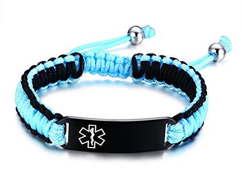 XUANPAI Free Custom Engraving Adjustable Handmade Braided Rope Medical Alert ID Bracelet for Womens Mens Boys Girls,Style 2