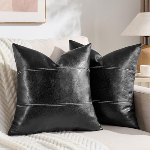 Fancy Homi 2 Packs Black Boho Faux Leather Decorative Throw