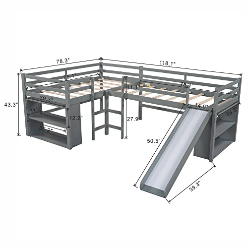 Glorhome Low Twin Size Loft Bed With Cabinets, Shelves And Slide For Kids Teens #TOP1