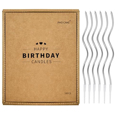 PHD CAKE 24-Count Silver Spiral Long Thin Birthday Candles Cake Candles Birthday Parties Wedding Decorations Party Candles