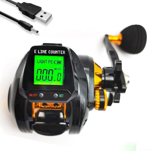 Carrete de pesca Baitcasting, carrete de pesca digital con contador de línea preciso, relación de engranaje 6.3:1, recargable por USB, carrete de pesca de aleación de aluminio con pantalla grande