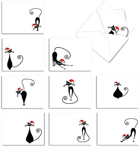 The Best Card Company Christmas Greeting Cards with Envelopes, Adult Cartoon, Humor Holiday for Men and Women - Meowy Christmas M2265