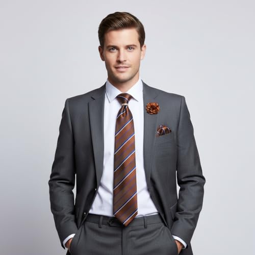Image of 5PCS Mens Premium Silk Tie, Pocket Square, Cufflinks, Drilled Tie Ring and Lapel Pin Set for Wedding Groom Party