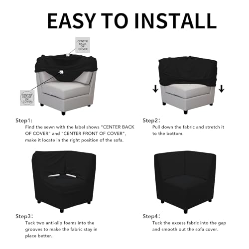 Image of Easy-Going Stretch Sectional Corner Sofa Slipcover 1-Piece Couch Sofa Cover Furniture Protector Soft with Elastic Bottom for Kids, Pet, Spandex Jacquard Fabric Black