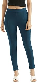SAADAA Women's Regular Fit High Rise 4-Way Stretchable Pants Yoga, Formal, and Regular Skinny High Waist Leggings 2 Deep P...