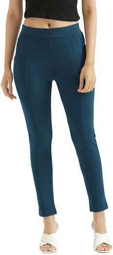 SAADAA Women's Regular Fit High Rise 4-Way Stretchable Pants Yoga, Formal, and Regular Skinny High Waist Leggings 2 Deep P...