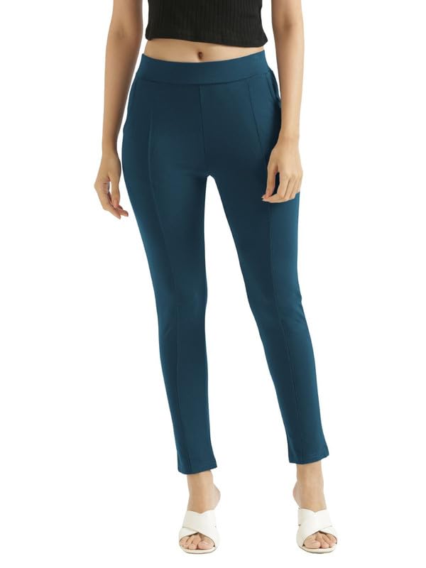SAADAA Women's Regular Fit High Rise 4-Way Stretchable Pants Yoga, Formal, and Regular Skinny High Waist Leggings 2 Deep P...