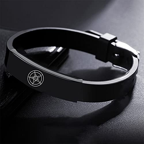 Adjustable Baphomet Sigil of Satan Satanic Protection Symbolism Silicone Bracelet Wristband for Kids Women Men,Inspired Satanas Power Amulet Talisman Bangle from Evil Pagan Mystic Jewelry,Black,Pink3