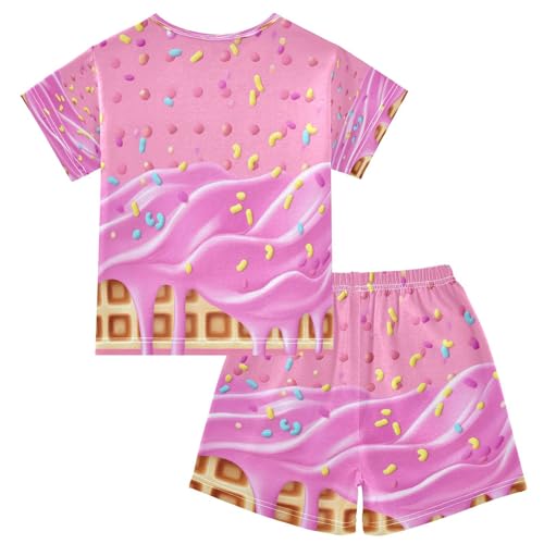 ALAZA Hipster Ice Cream Waffle Pajamas Set Short Sleeve Cotton Sleepwear Summer Pjs 2 Piece 5-14Y2