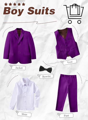 Image of Toddler Suits Slim Fit Suit for Boys,Formal Tuxedo Ring Bearer Outfit Kids Dress Clothes for Wedding,Adjustable Waist