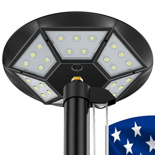 Flag Pole Light Solar Powered for Flagpole, 3000lm LED IP67 Waterproof Outdoor Dusk to Dawn for 20+ Hours Double Lighting Coverage Black