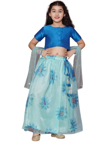 Image of AJ DEZINES Kids Ethnic Wear Silk Blend Organza Floral Printed Lehenga Choli for Girls With Dupatta