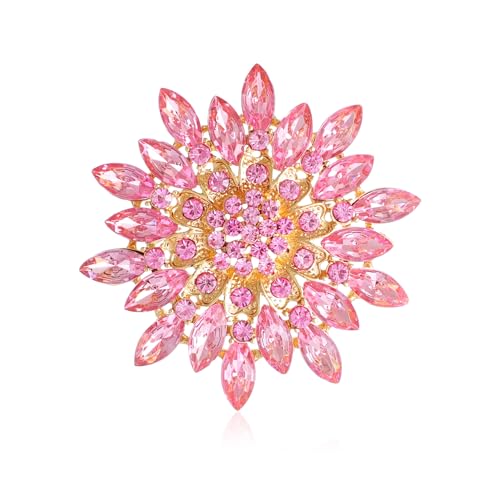 Rhinestone Flower brooch Pin Large Crystal Flower brooch Lapel Pins Wedding Party Birthday Dance Banquet Dress Suit Ceremony Clothes Hat Bag Accessories Jewelry for Women (Pink)